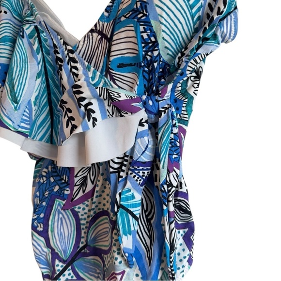 New! Profile By Gottex Tropic Boom V-Neck Surplice Ruffle One Piece Swimsuit - Picture 5 of 8